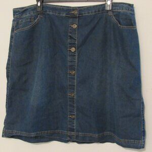 Baccini Denim Skirt Women's Size 22W Blue Medium Wash Front Button Modest Midi